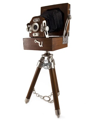Vintage Style Video Film Camera Wooden Stand, Collectible Desk