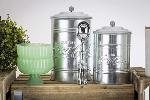 Retro Metal Coca-Cola Logo Tin Steel Canisters Kitchen Storage Vintage 2pc