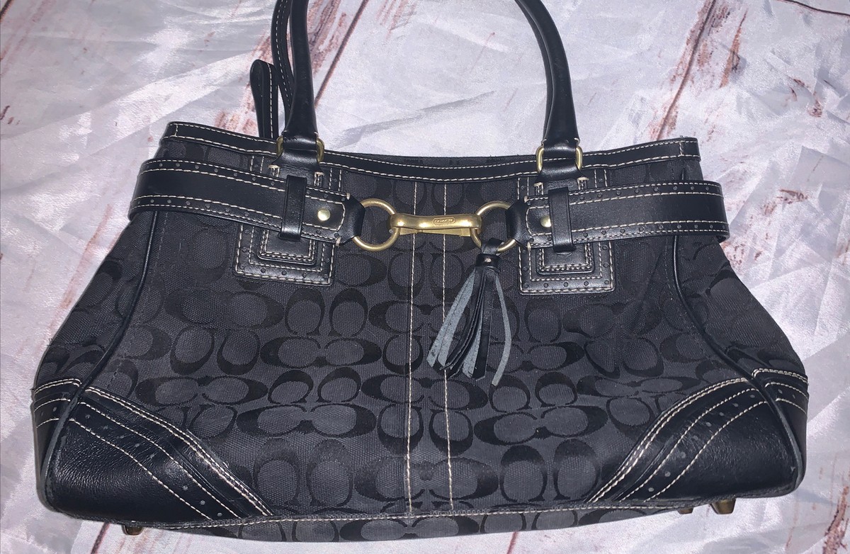 Coach Handbag Purse 10508 Hampton Tote Signature Tassel black