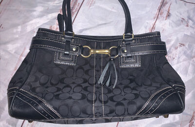 Coach Handbag Purse 10508 Hampton Tote Signature Tassel black