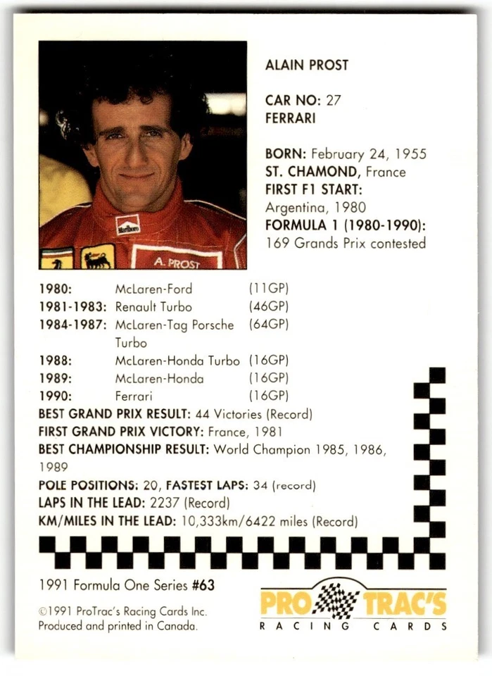1991 Pro Trac's Formula One Alain Prost #63 - Image 2 of 2