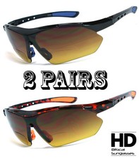 2 Pairs HD Amber Anti Glare Lens Inner Bifocal Sun Reader Sunglasses Mens Womens