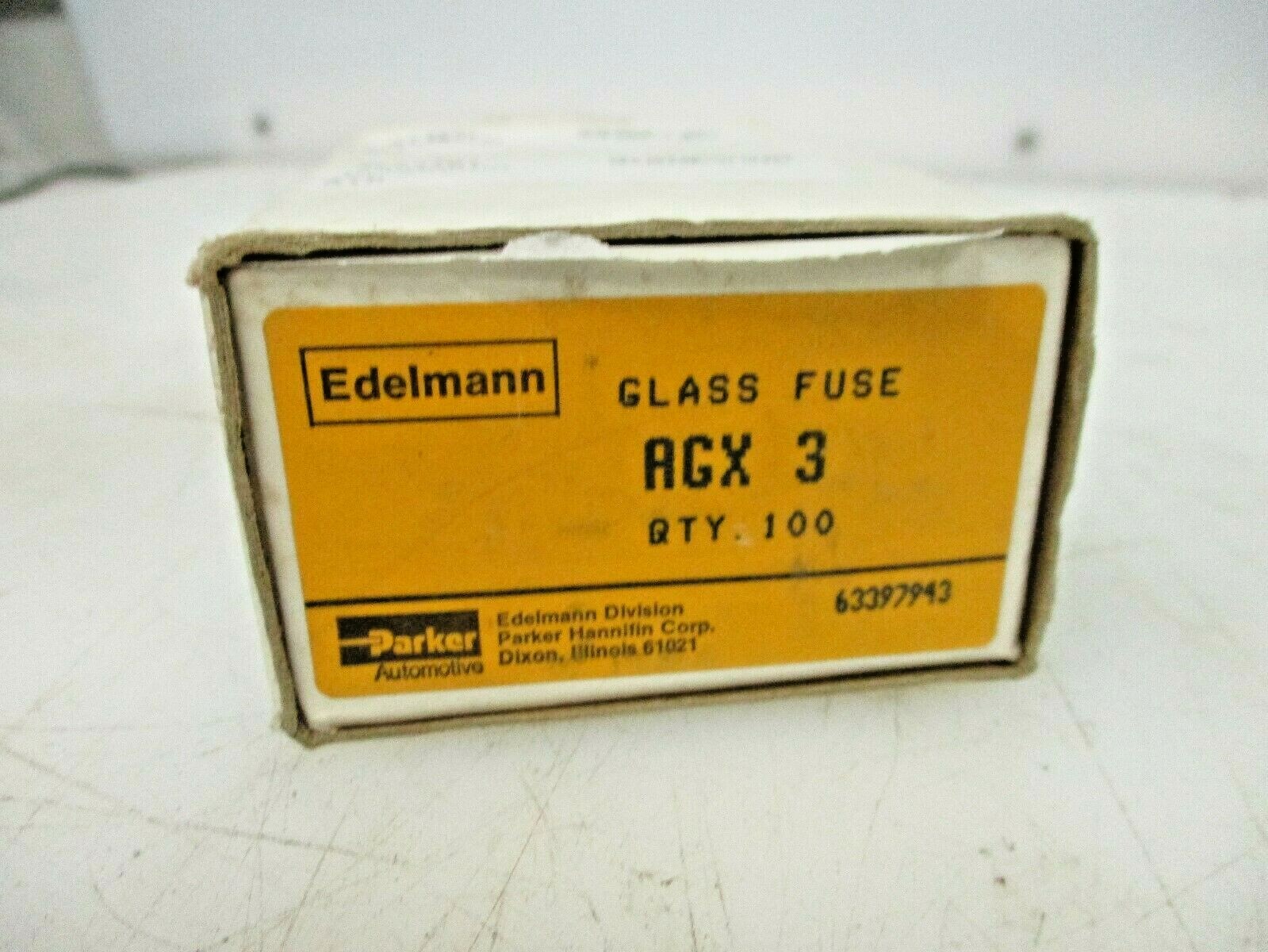 NEW PARKER EDELMANN GLASS FUSE QTY 100 BUSSMANN AGX 3