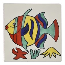 Edmundo - Handmade Mexican Ceramic Talavera Large 10.5cm Tile Ethically Sourced