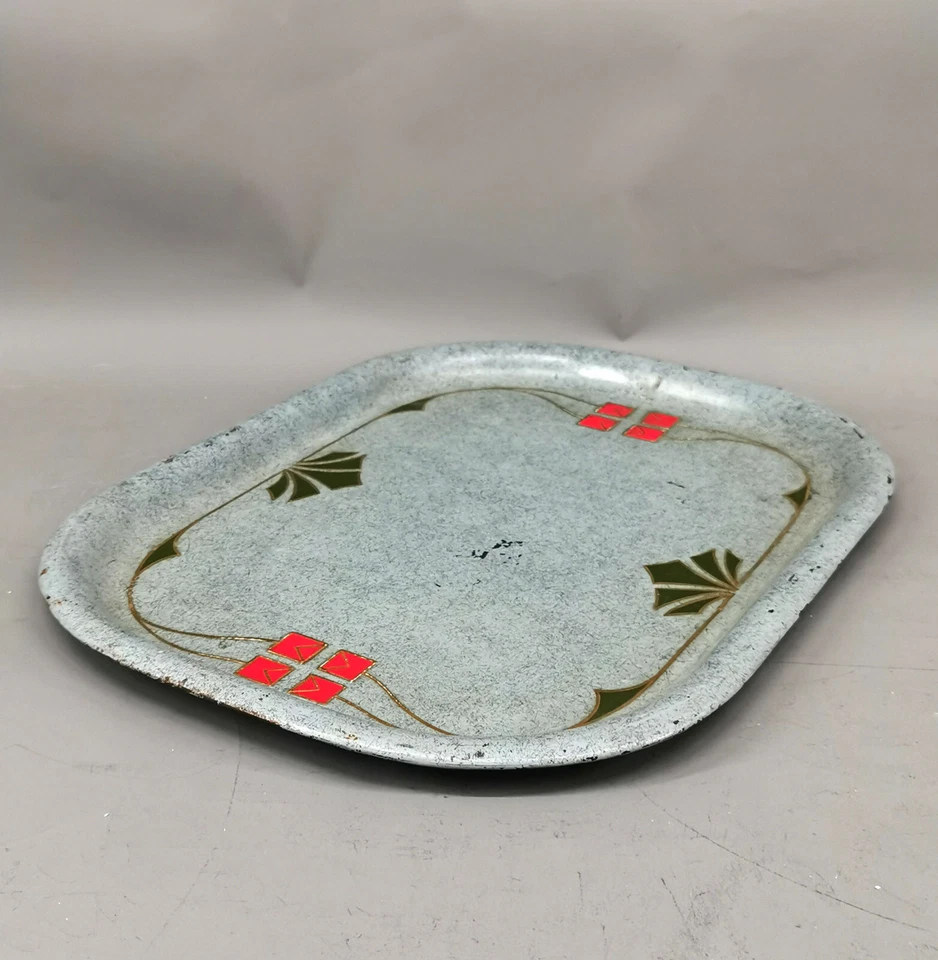 9133065 Tablett Jugendstil um 1900 geometrisches Dekor Eisenblech 40 x 30 cm - Bild 2 von 3