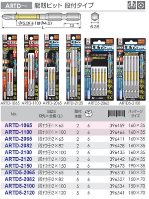 バット ryuji ANEX RYUJIN Torsion Screwdriver Bit with Mag. +2x82mm ARTD5-2082