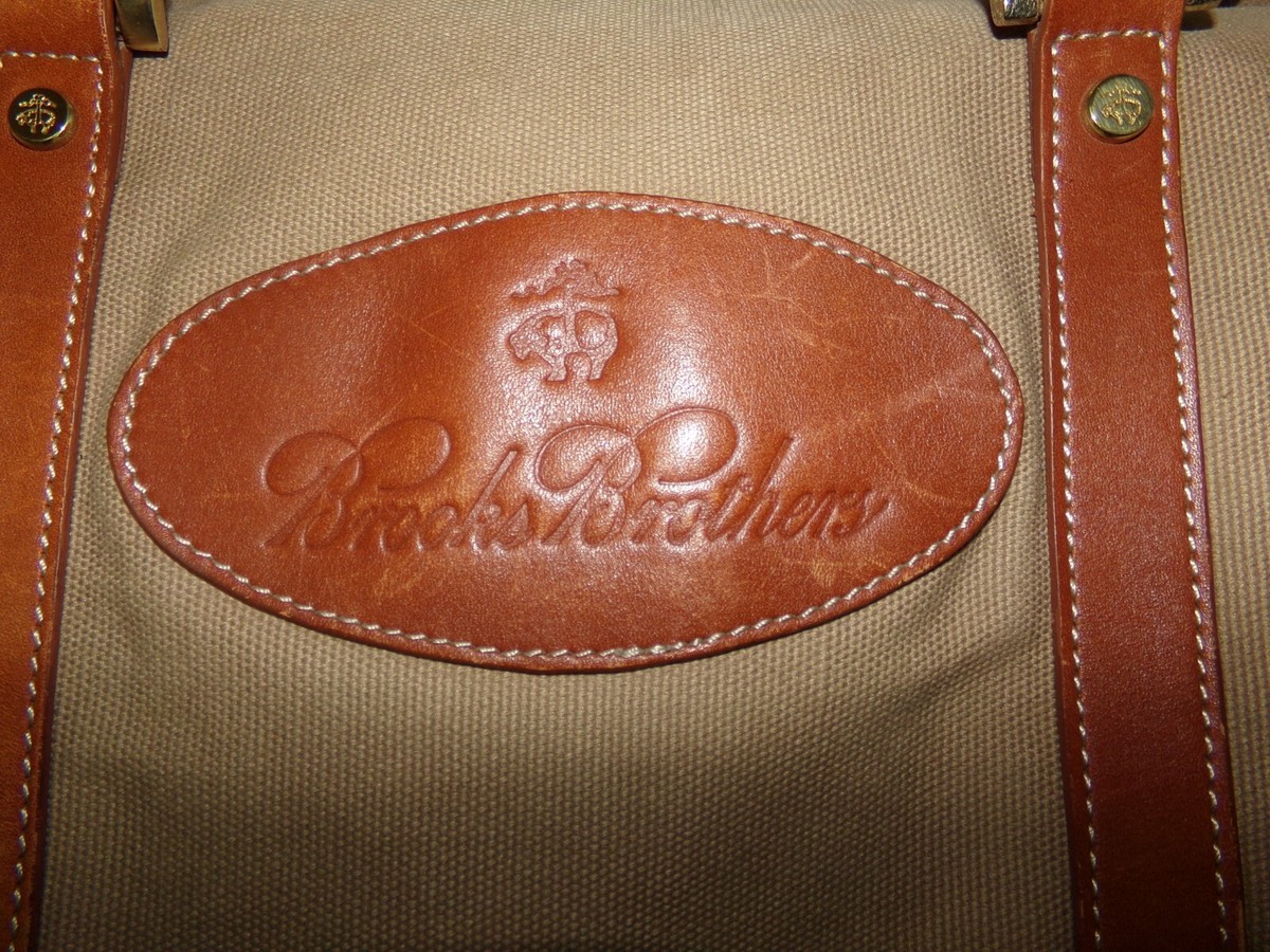 Vintage BROOKS BROTHERS Canvas Genuine Leather Duffle Bag 15