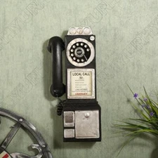 Wall-Mounted Pay Phone Model Vintage Booth Telephone Figurine Rotary Antique US