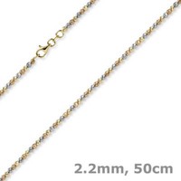 2,2Mm Kugelkette Halskette Aus 750 Gold Gelb/Rot/Weiß Tricolor Diamantiert 50Cm