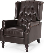 Elizabeth Tufted Bonded Leather Recliner, Vintage Reclining Reading Armchair, 28