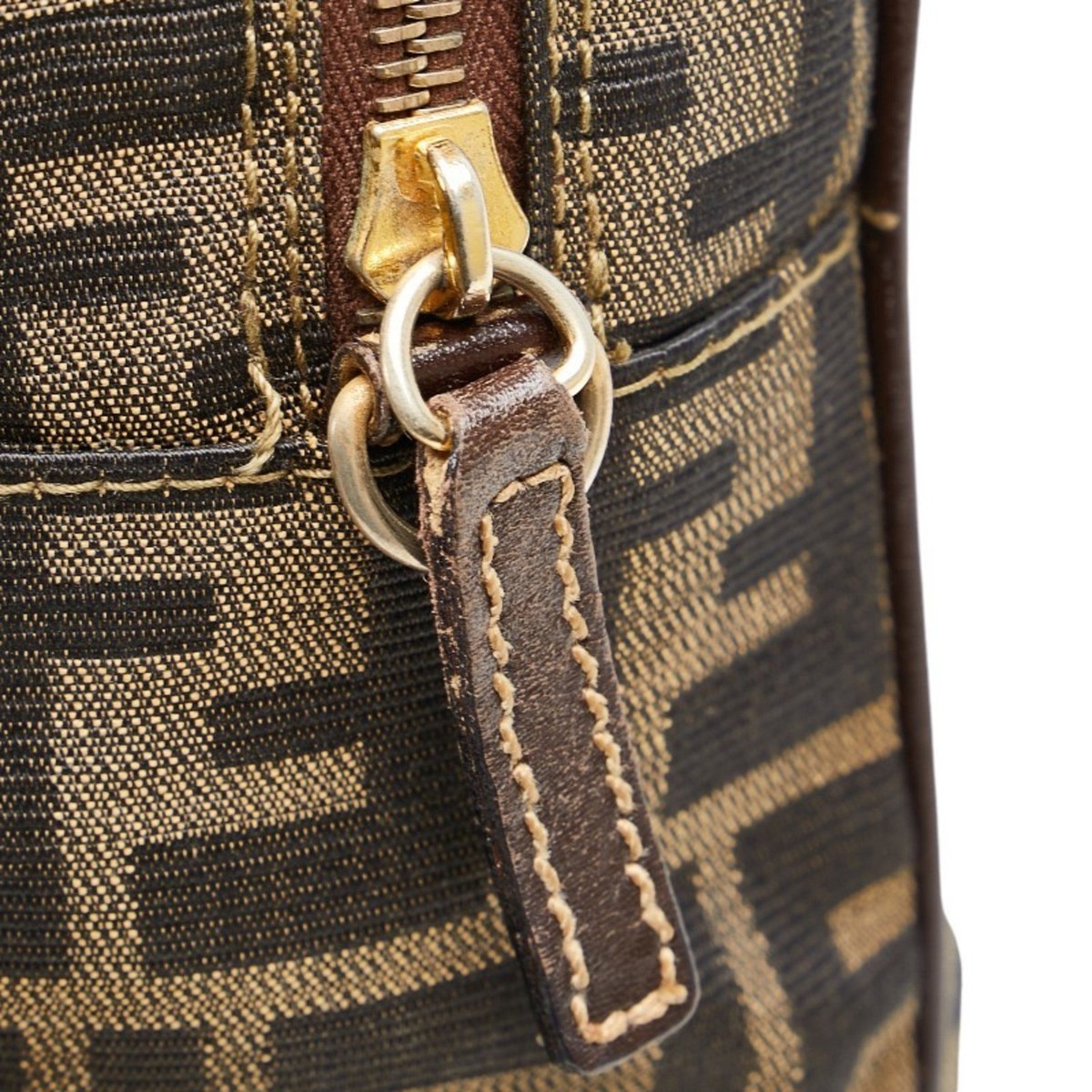 FENDI ZUCCA BAG SHOULDER BROWN CANVAS LEATHER WOMEN'S FENDI ZUCCA BAG SHOULDER BROWN CANVAS LEATHER WOMEN'S