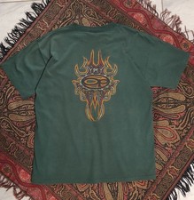 Vintage Ocean Pacific OP Tribal Back Print T-Shirt USA Made XL Green Surf Skate