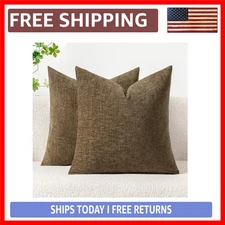 Luxurious Coffee Chenille Throw Pillow Covers - Pack of 2, 20x20 Inch for Ele...