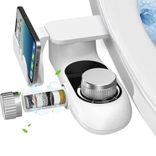 Bidet Attachment for Toilet with Filters, Non-Electric Self Cleaning Dual Nozzle