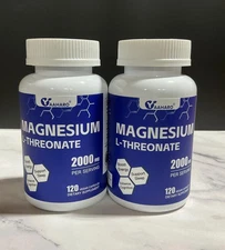 2 PACK Magnesium L Threonate  - 120x  Capsules - 2000 MG per Serving - Non-GMO