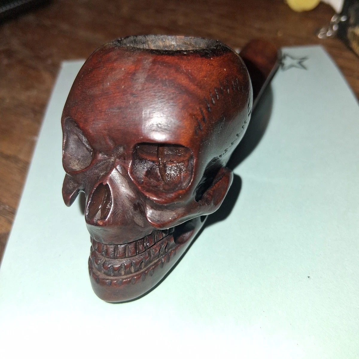 skull pipe in other collectible tobacco pipes Vintage Hand Carved Briar Wood Skull Meerschaum Pipe - B102113
