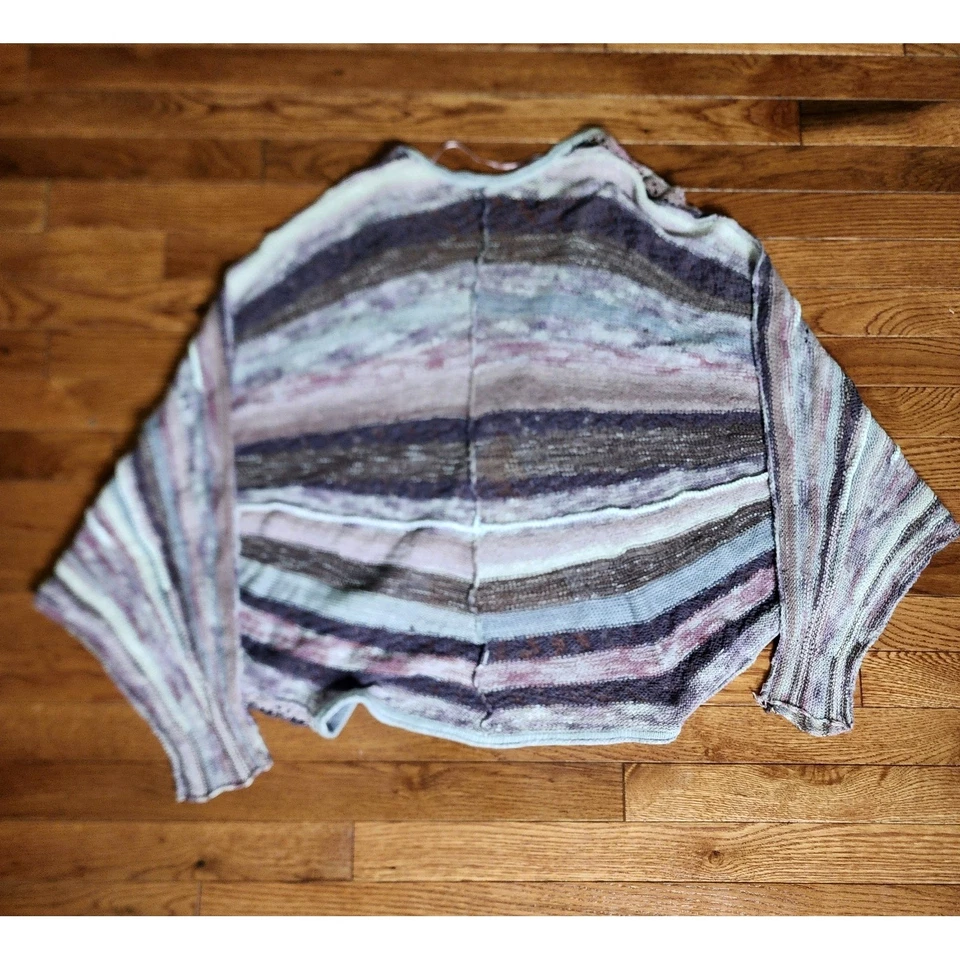 Suéter de punto abierto Free People mezcla de algodón y lino a rayas Boho Dolman O/S Foto 3 de 4