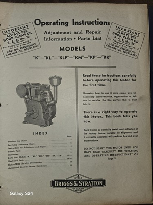 #ad Briggs amp; Stratton Operating Instructions REPAIR PARTS MODELS K KL KLP KM KP KR $19.99