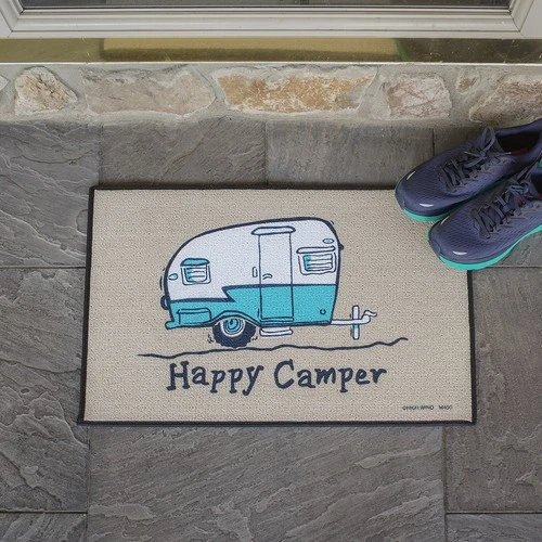 Funny Happy Camper Tan Outdoor Welcome Doormat - Thumbnail 2