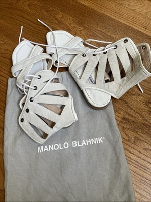 MANOLO BLAHNIK -Women s White Leather & Suede Strapped Gladiator Sandals - Sz 39