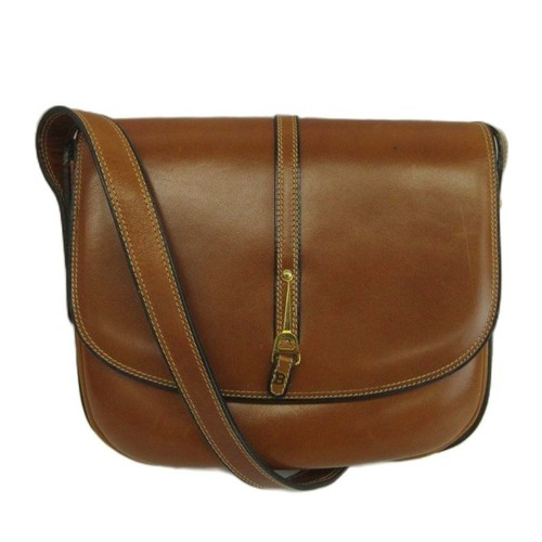 BALLY Shoulder Bag Leather Stitch B Logo Gold Hardware Brown 21a
