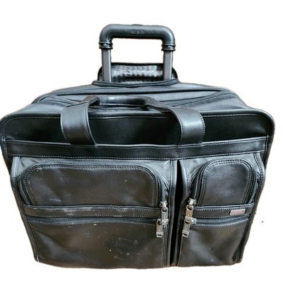 Tumi Leather 2-Wheeler Expandable Leather Laptop Briefcase Black 9600304 Luggage