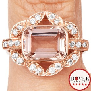 Nachlass Diamant Morganit 14K Rotgold Lünette Halo Cocktail Ring NR
