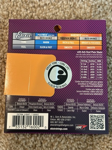Elixir Fósforo Bro.Aco. Cuerdas de guitarra NANOWEB extra ligeras (.010-.047) 2 cajas - Imagen 2 de 2