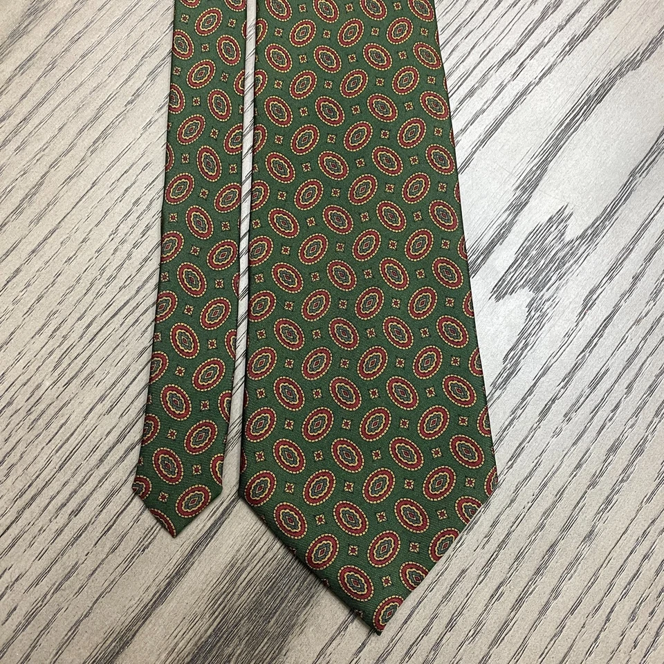 Corbata de Diseñador Coach Medallón Geométrico Verde Seda Italiana Hecha en EE. UU. De Colección Foto 3 de 4