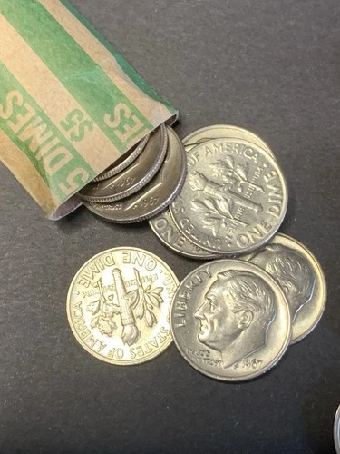 1967 Roosevelt Dime Roll Of 50 AU-BU Glossy Luster No Mint Mark FREE SHIPPING