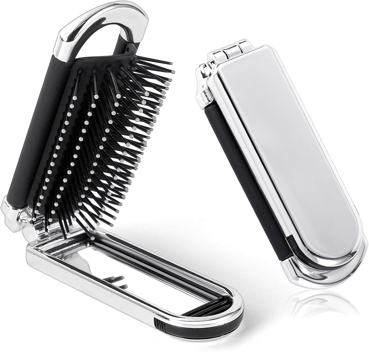 Folding Hair Brush with Mirror, Mini Travel Portable Pocket Size Comb with Soft