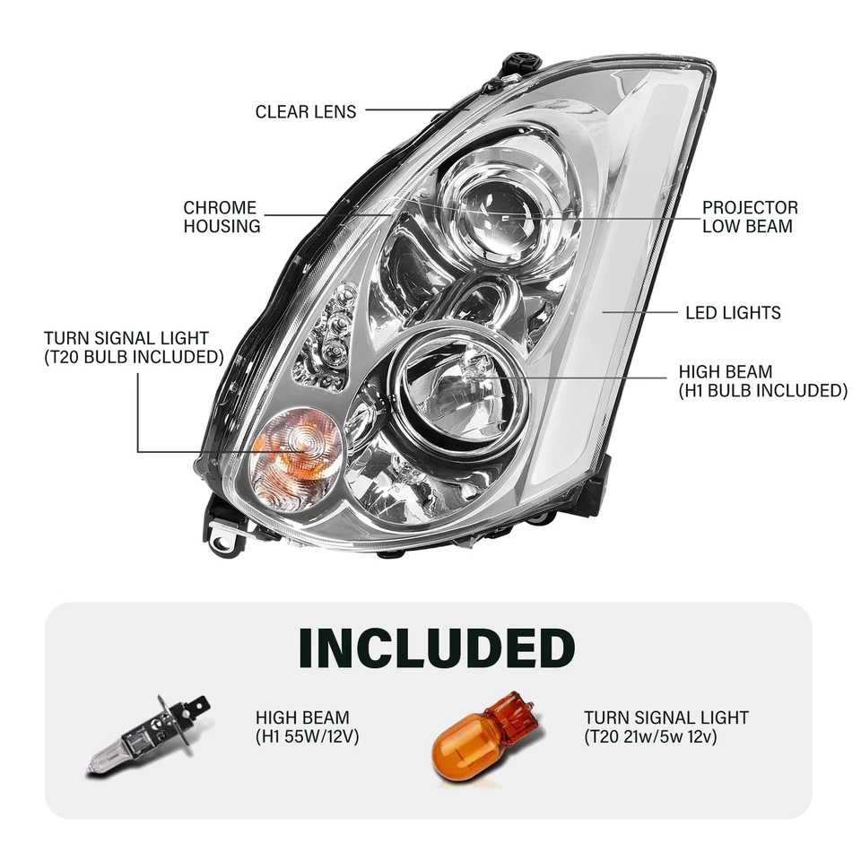 For Infiniti G35 Coupe 2Dr 2003-2007 Projector Chrome LED Headlights LH&RH Side - Image 3 of 4