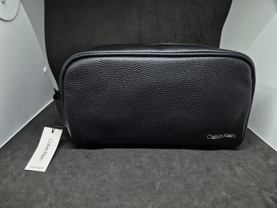 Calvin Klein Business Casual Dopp Kit Toiletry Travel Shaving Leather Black Bag