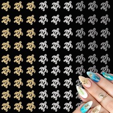 80PCS 3D Sea Turtles Rhinestones Nail Charms Mixed Alloy Gold Silver Gems