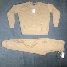 Women  s Polo Ralph Lauren Belting-print French Terry XS Suit Top Jogger set NWT