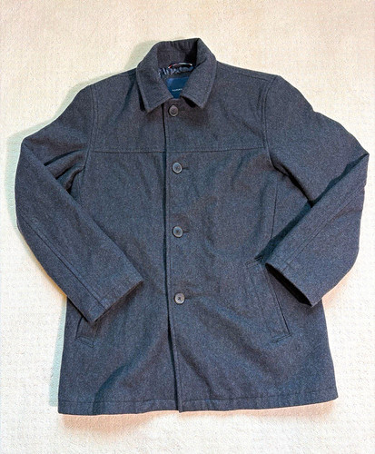 Tommy Hilfiger Mens M Charcoal Gray Wool Blend Car Coat Quilted Lined Jacket