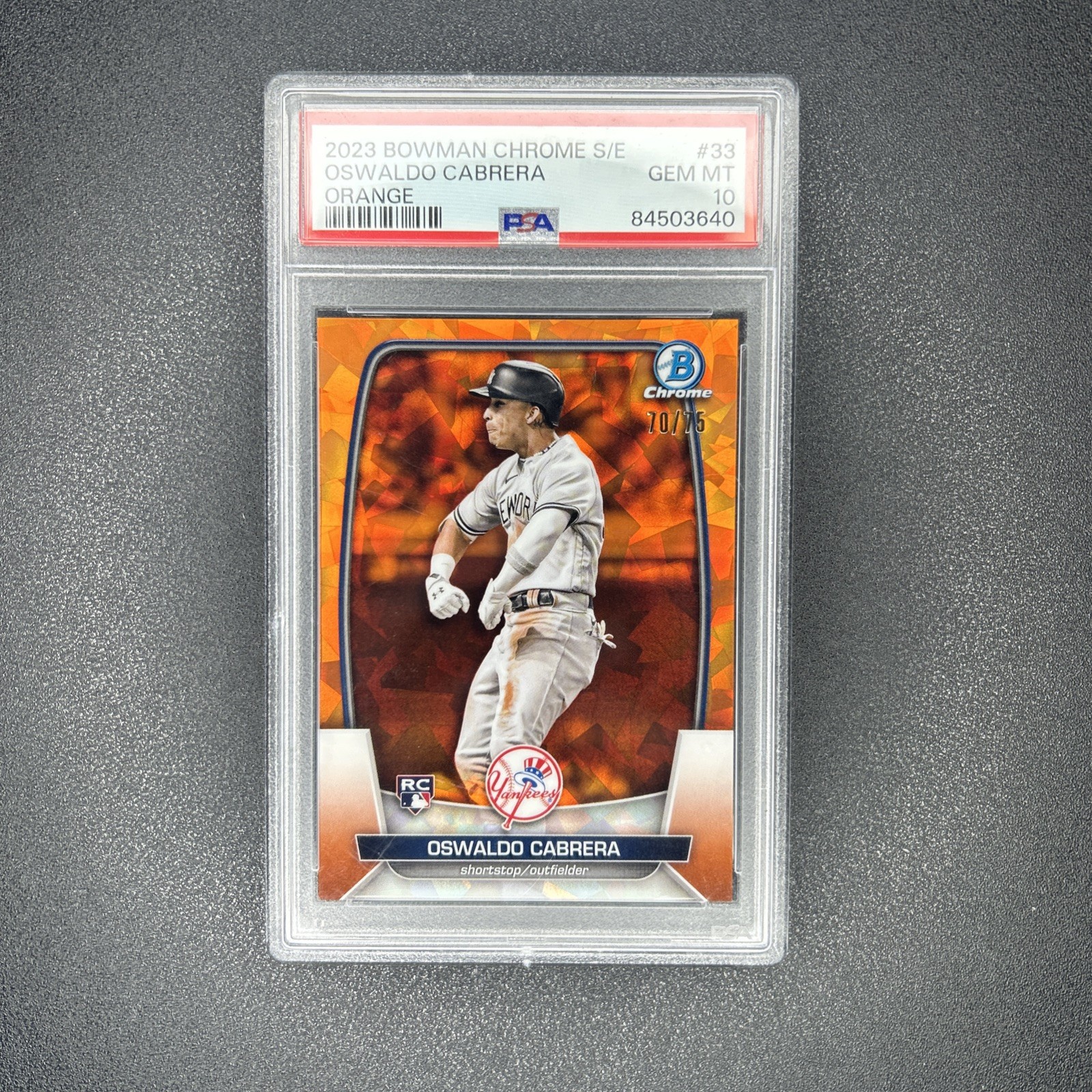 2023 Bowman Chrome Sapphire Oswaldo Cabrera RC Orange SP 70/75 Rookie PSA 10