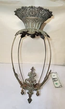 19thC Apothecary Hanging Show Globe Cast Iron Frame, No Glass Antique Lamp Light