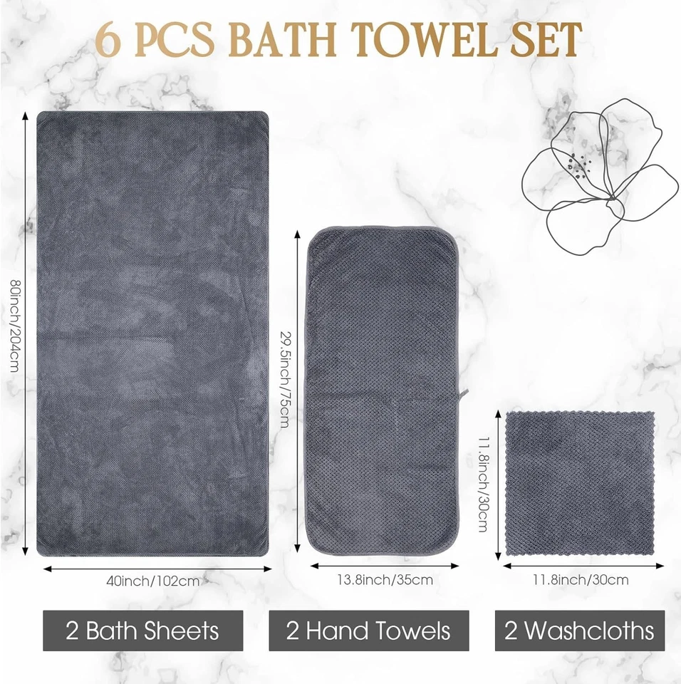 Негабаритный серый набор полотенец для ванны для взрослых — коллекция из микрофибры Quick Dry 6 шт. - Изображение 4 из 4