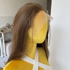 Frontal Lace Wig Brown Mix Blonde Long Straight Synthetic Hair Heat Resistant