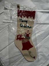 Nice Vintage Christmas STOCKING new old stock SANTA, SLEIGH, REINDEER