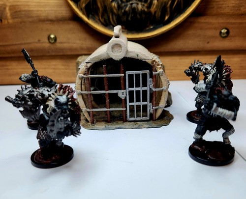 Hand-Painted D&D Gnoll Warband + Bone Cage Prison | 5 Items | RPG Terrain