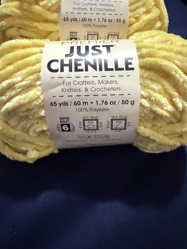Premier Just Chenille Yarn Lot of 3 Lemon 60 yds 50G - Image 2 of 3