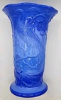 Vintage 1930s Blue Fenton Art Slag Glass Vase In The Peacock Pattern