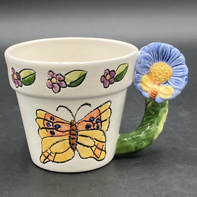 VTG World Bazaar Tea Coffee Mug/Cup Butterfly Daisey/Bee Handle Flowers MINOR RE