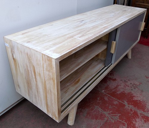 Mueble TV de Madera Maciza Blanco Con Puertas Gris cm150x40x61 Años 70 - Imagen 6 de 6