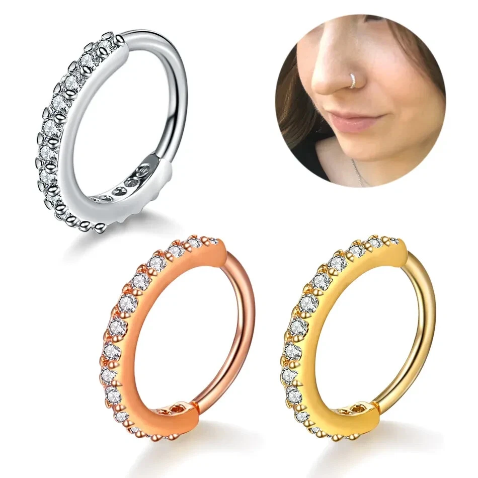 Mini Nasenring Nasenpiercing Strass Steine Zirkonia Ø0,8cm Knorpel Körper 3farbe - Bild 3 von 4