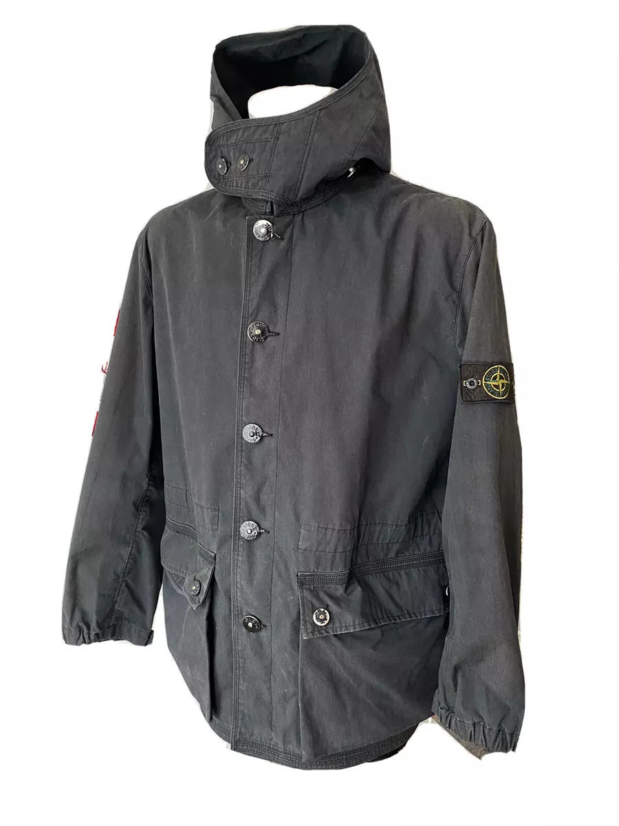 🔥STONE ISLAND 🔥VTG Raso Gommato Mens Hoodie Navy Shell Jacket sz: L RARE!!!