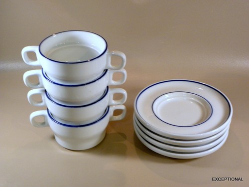 FABULOUS 8 pc SET of BLOCK BIDASOA LISBOA BLUE ~ 4 CREAM SOUP BOWL SETS - Picture 3 of 13