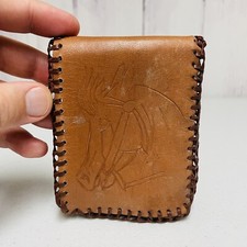 Vintage Brown Leather Tooled Checkbook Cover Wallet Horse Head